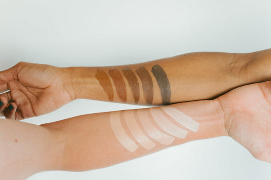 Two male arms with varying Kint Concealer shades applied to their forearm.